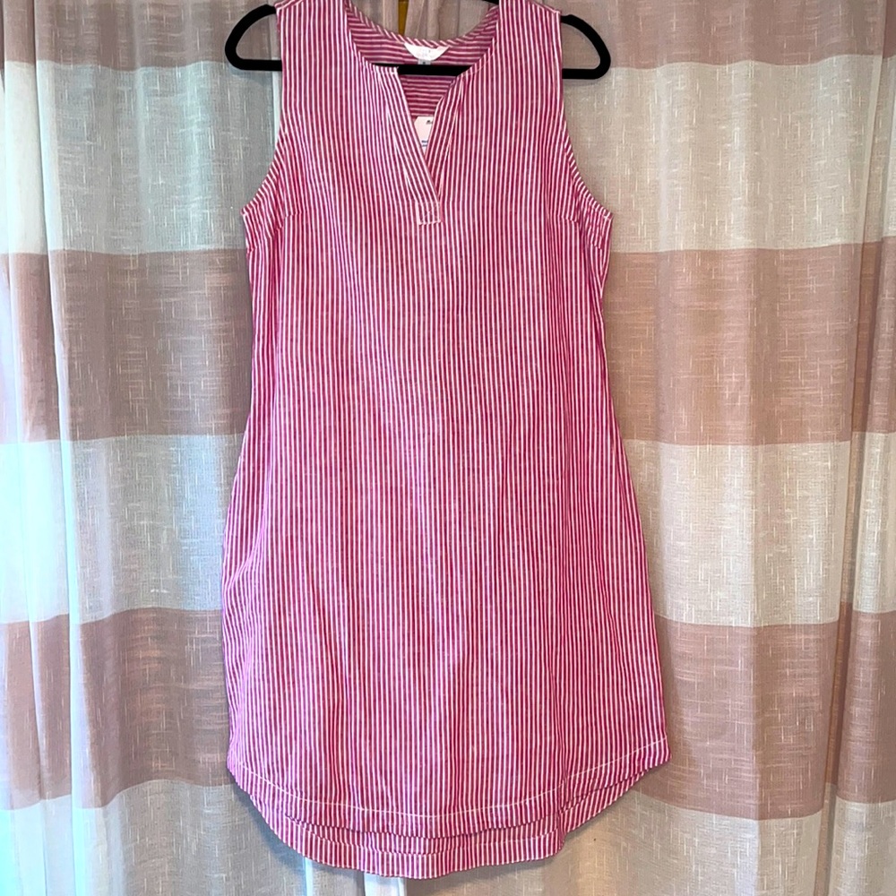Time and Tru shift dress. Pink and white stripes linen